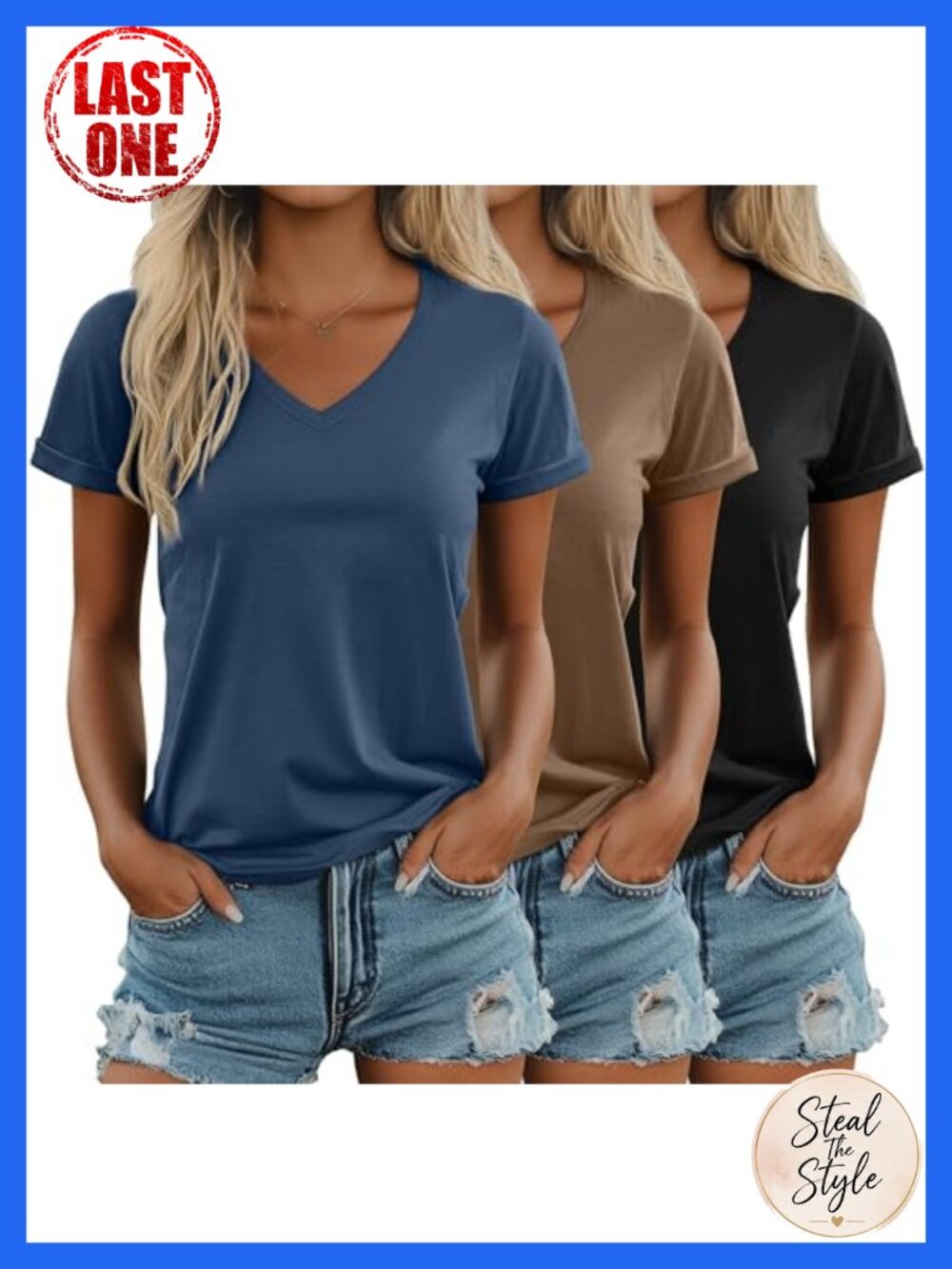 Women's V Neck Short Sleeve T-Shirts 3 Pack Cotton Blend
